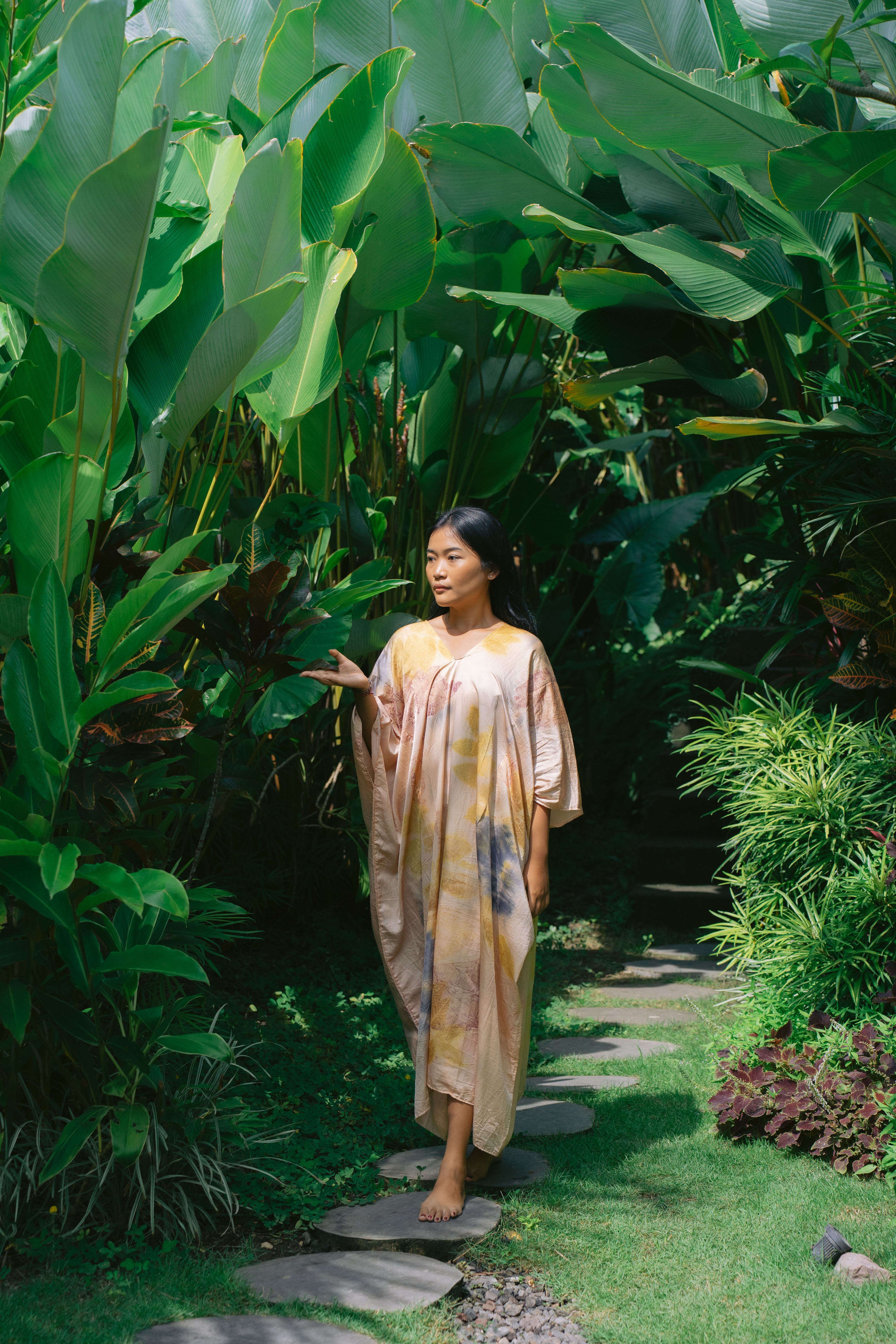 The Parvati – Pink Yellow, Purple, Red & Green Cotton Silk Eco Print Dress